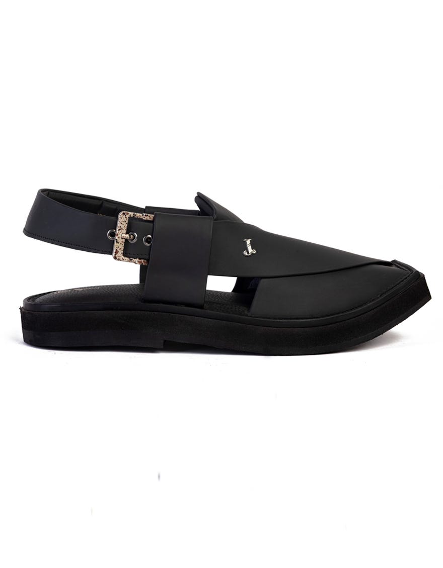 MATT BLACK PLAIN PESHAWARI SANDALS