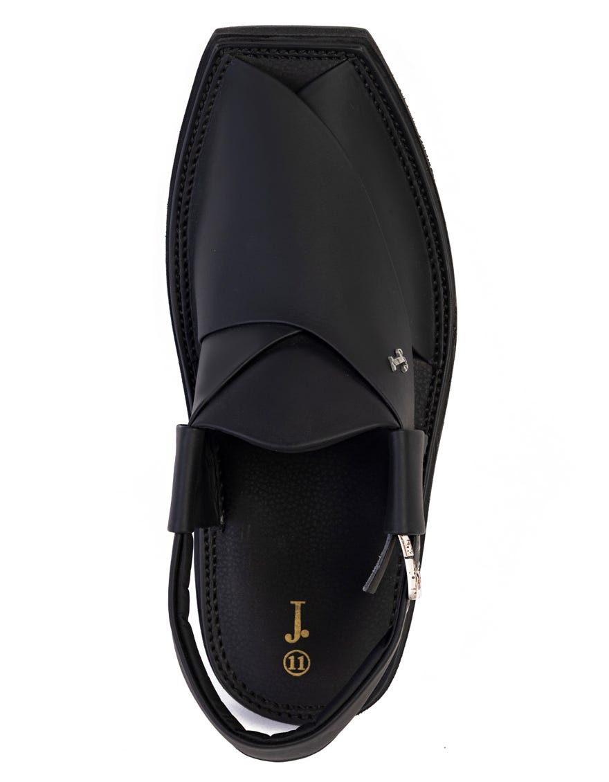 MATT BLACK PLAIN PESHAWARI SANDALS