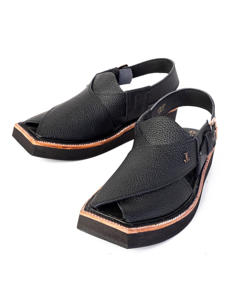MATT BLACK TEXTURED PESHAWARI SANDALS
