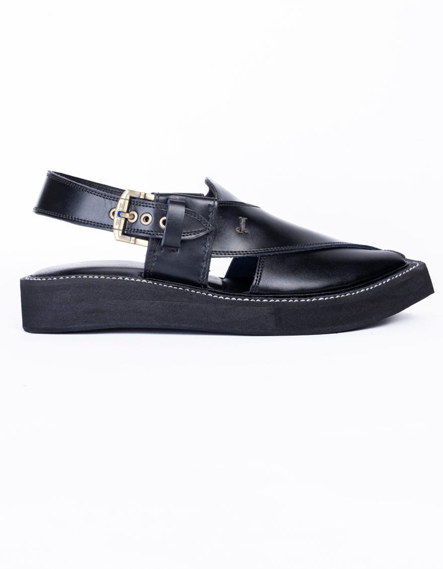 SHINY BLACK TRENDY PESHAWARI SANDALS