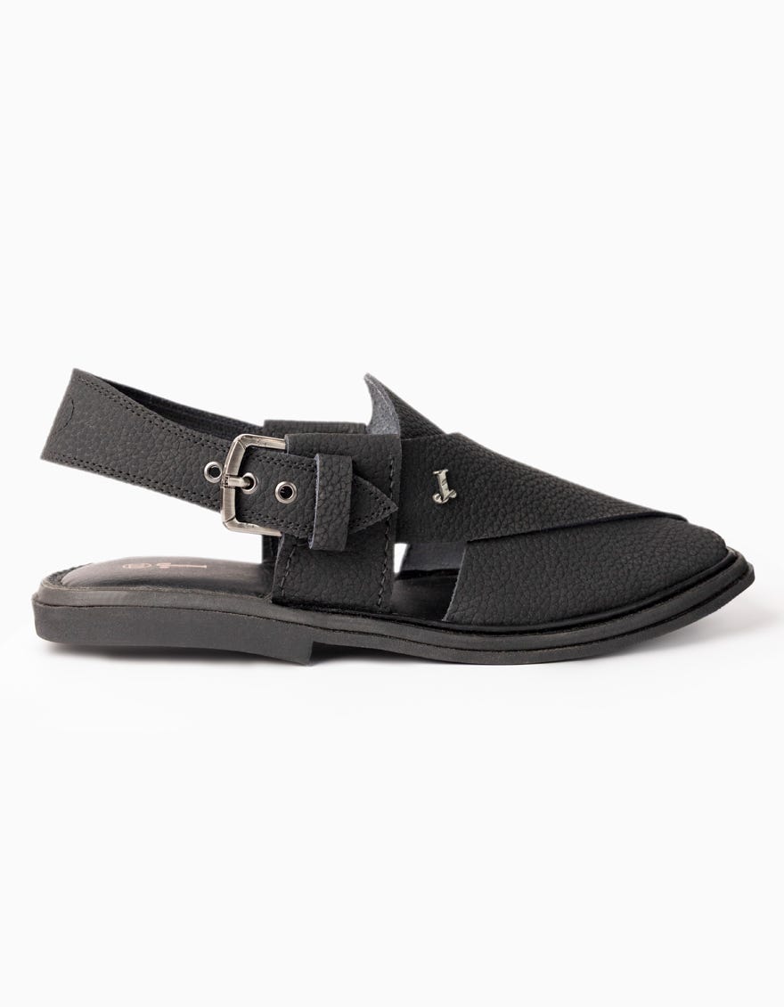 BLACK TEXTURED PESHAWARI SANDALS