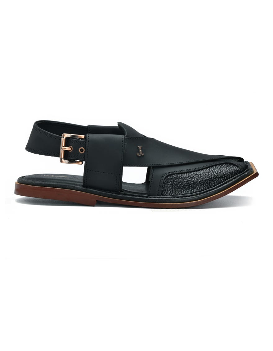 Black Trendy Peshawari Chappal | Jjfw-Jpc-11466