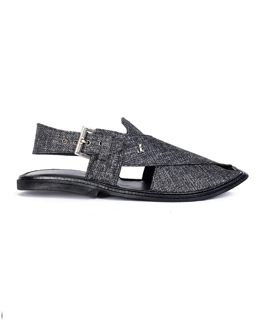Black High Chrome Peshawari Chappal | Jjfw-Jpc-11466