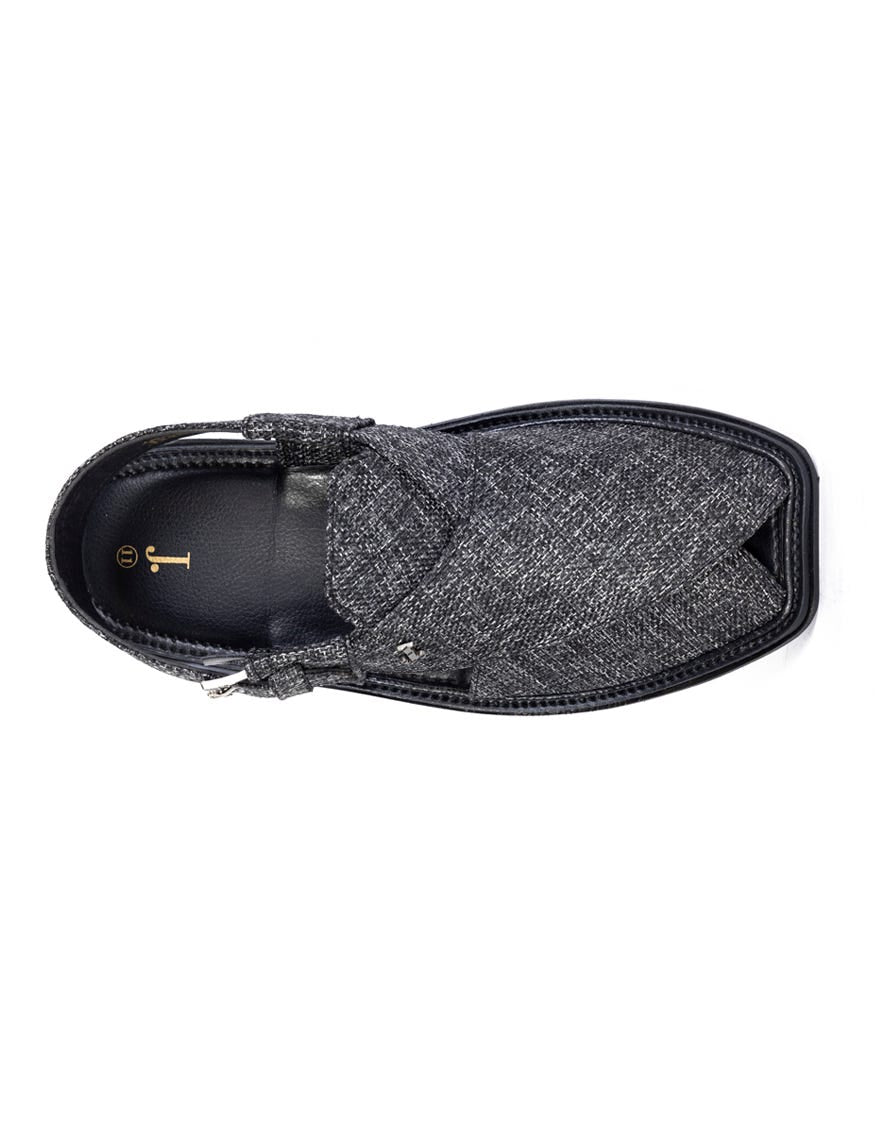 Black High Chrome Peshawari Chappal | Jjfw-Jpc-11466