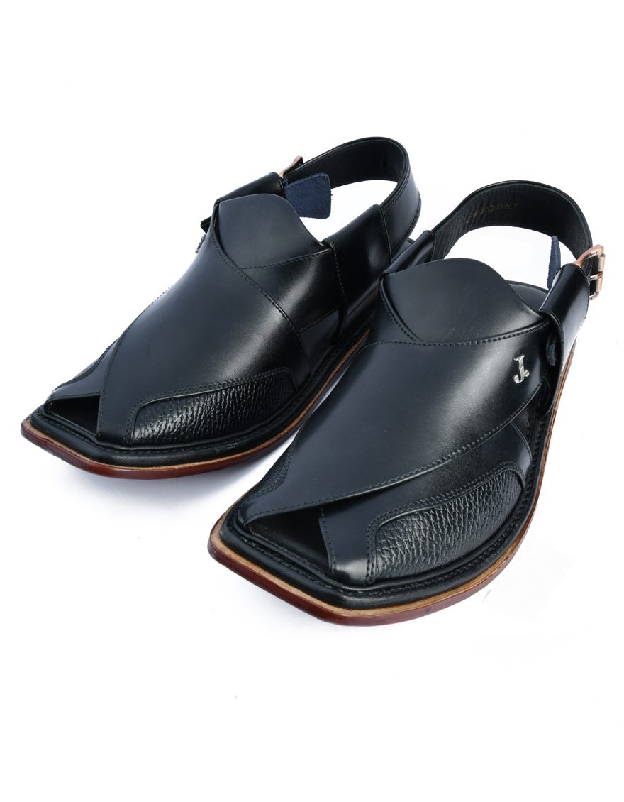 Black Trendy Peshawari Chappal | Jjfw-Jpc-11467