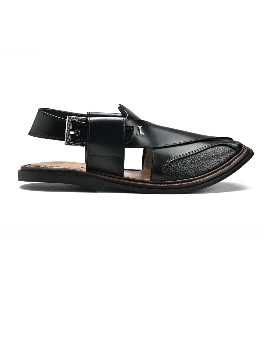Black Trendy Peshawari Chappal | Jjfw-Jpc-11482