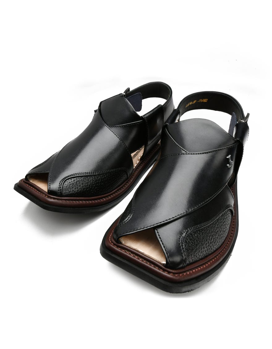 Black Trendy Peshawari Chappal | Jjfw-Jpc-11482