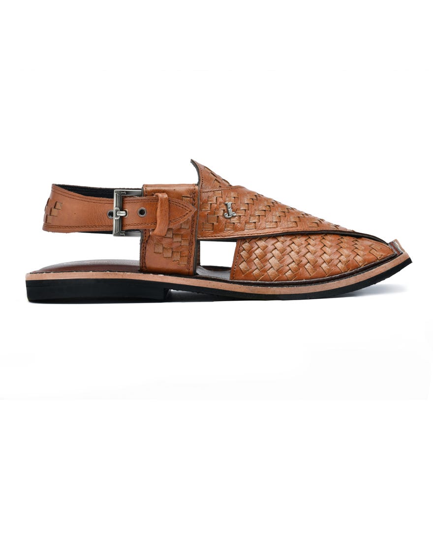 Brown Textured Peshawari Chappal | Jjfw-Jpc-11489