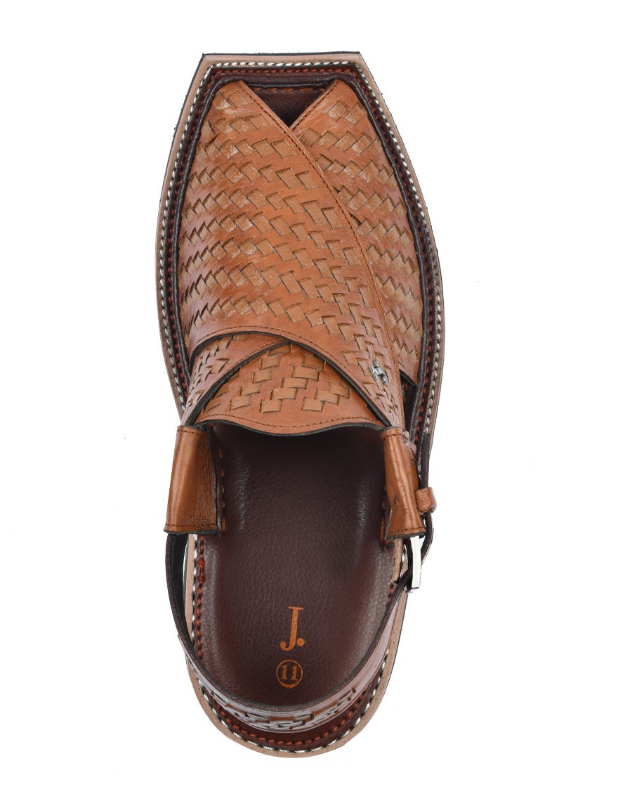 Brown Textured Peshawari Chappal | Jjfw-Jpc-11489