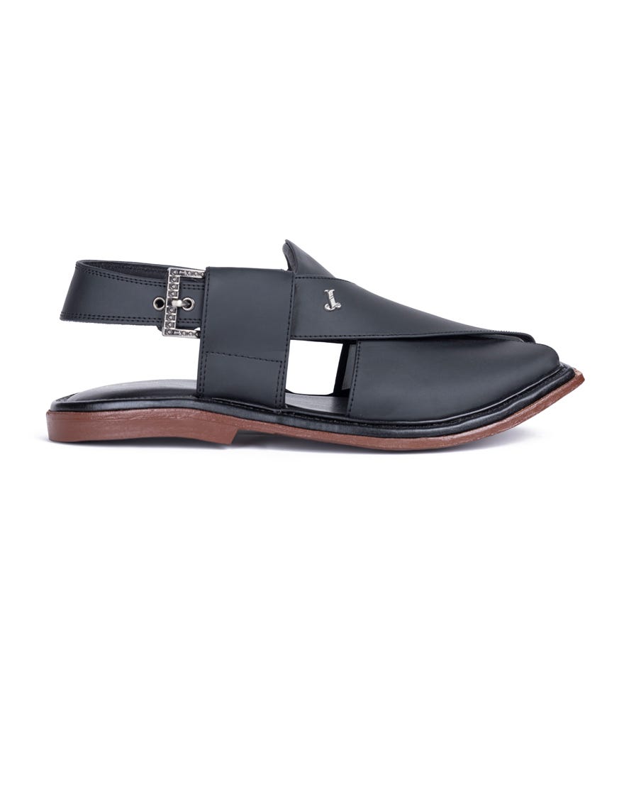 MATT BLACK PLAIN PESHAWARI SANDALS