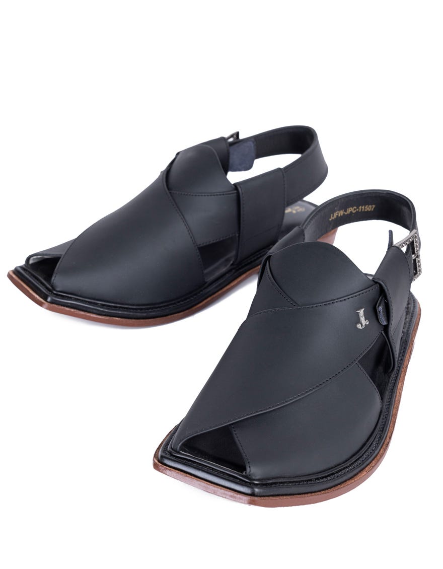 MATT BLACK PLAIN PESHAWARI SANDALS