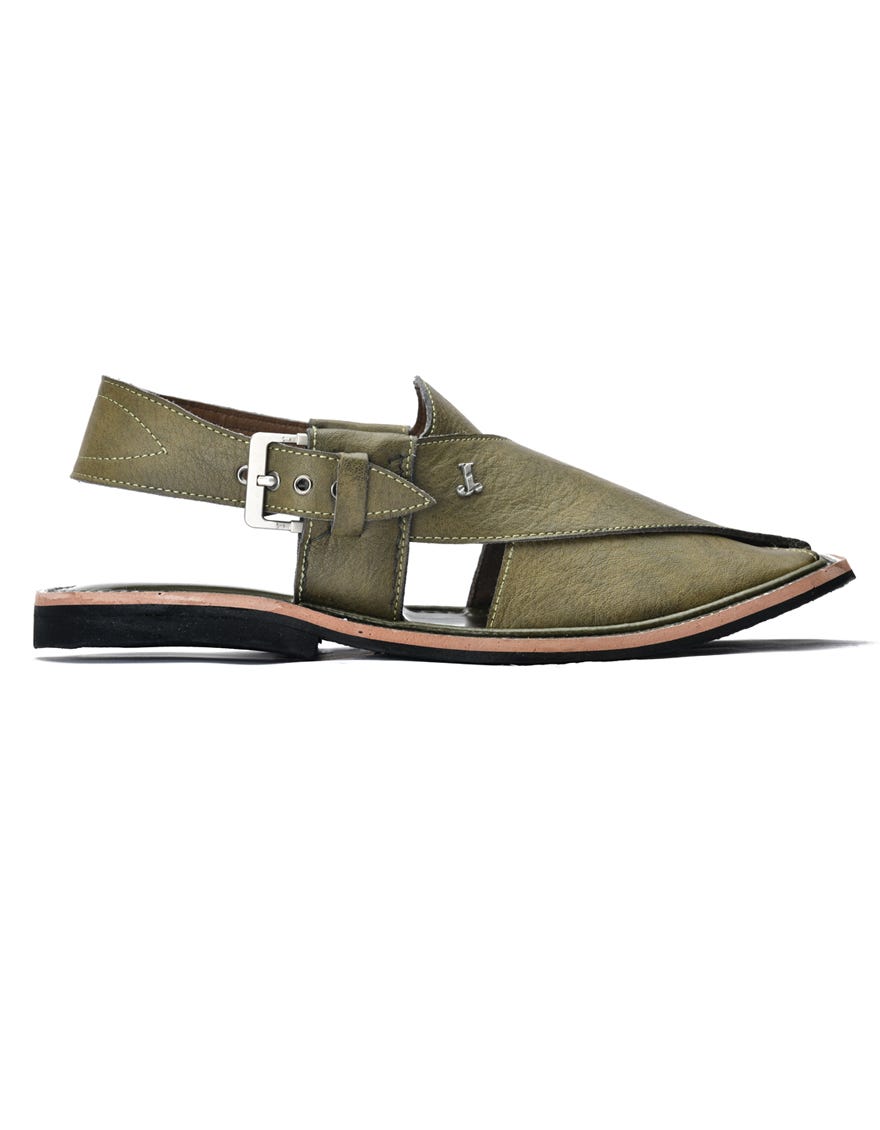 Green Textured Peshawari Chappal | Jjfw-Jpc-11983
