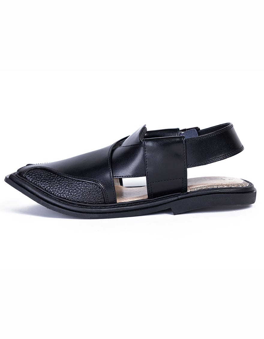 Black Trendy Peshawari Chappal | Jjfw-Jpc-16007