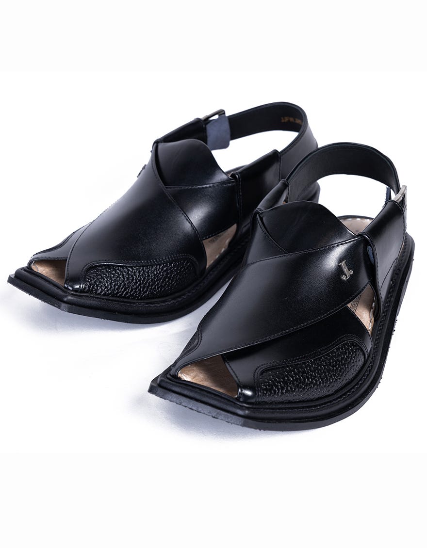 Black Trendy Peshawari Chappal | Jjfw-Jpc-16007