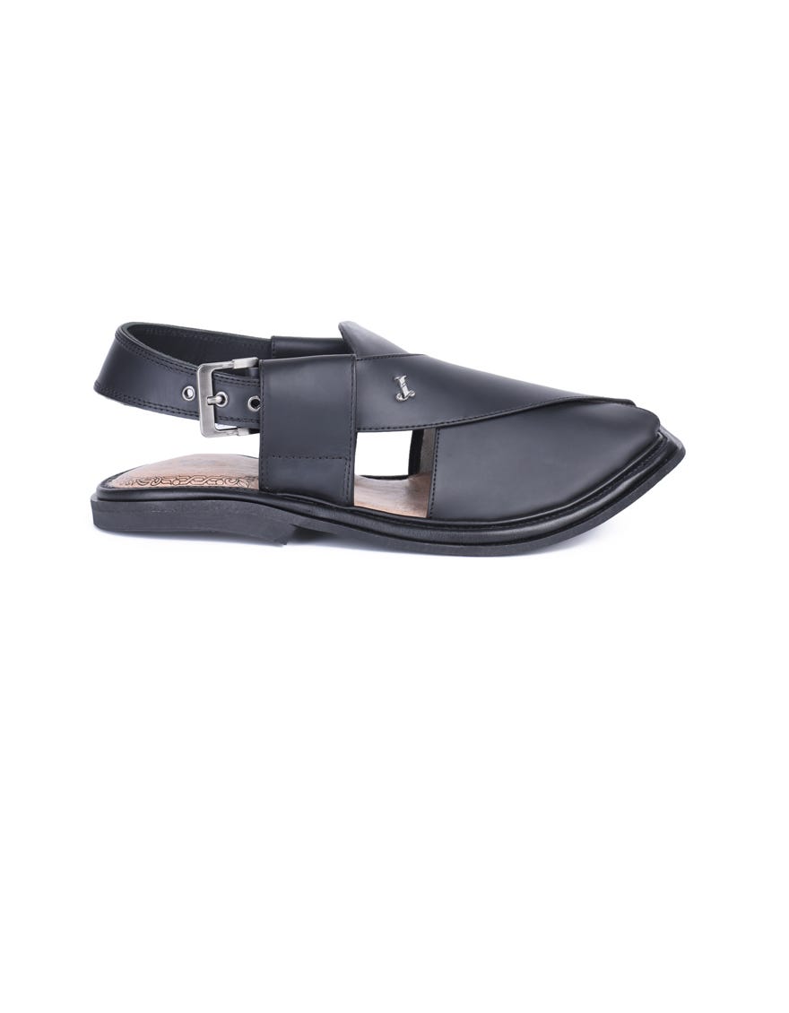 MATT BLACK PLAIN PESHAWARI SANDALS