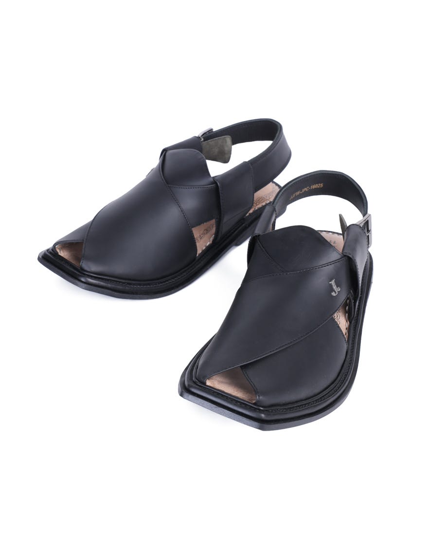 MATT BLACK PLAIN PESHAWARI SANDALS
