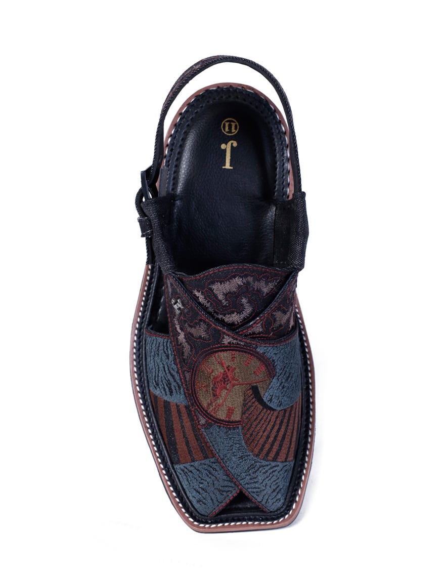 Black Embroidered Peshawari Chappal | Jjfw-Jpc-185-R1