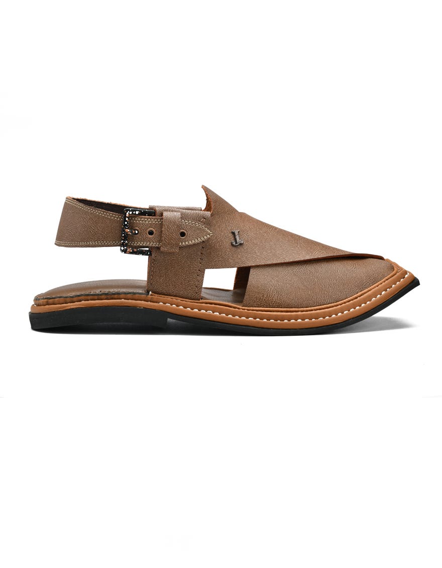 Brown Textured Peshawari Chappal | Jjfw-Jpc-21279