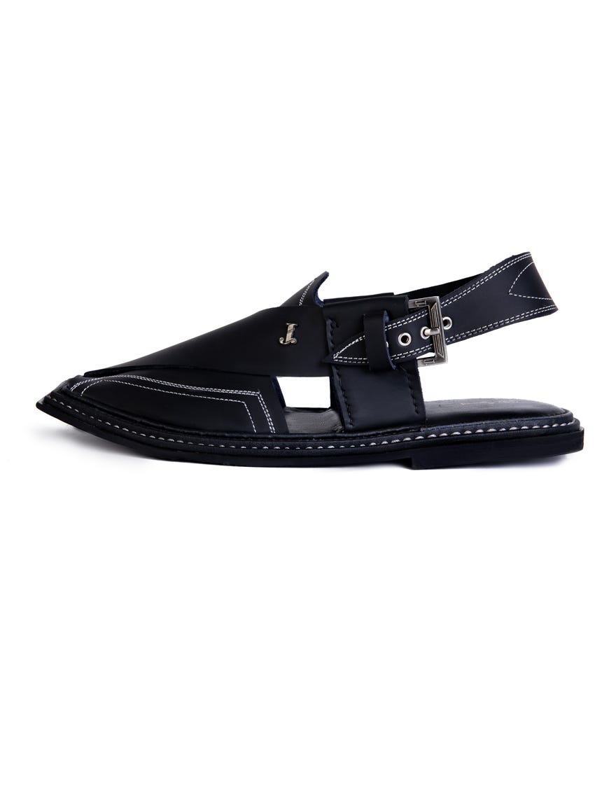 Black Trendy Peshawari Chappal | Jjfw-Jpc-21335