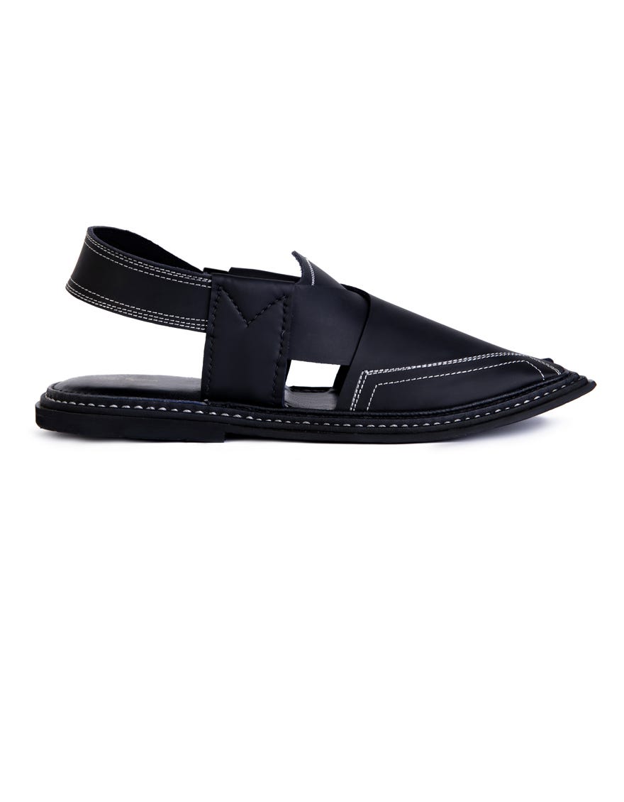 Black Trendy Peshawari Chappal | Jjfw-Jpc-21335