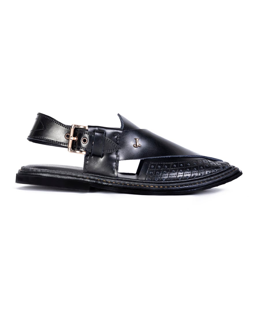 BLACK TEXTURED PESHAWARI SANDALS