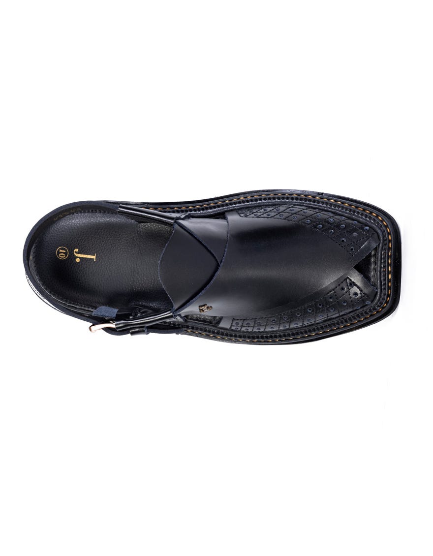BLACK TEXTURED PESHAWARI SANDALS