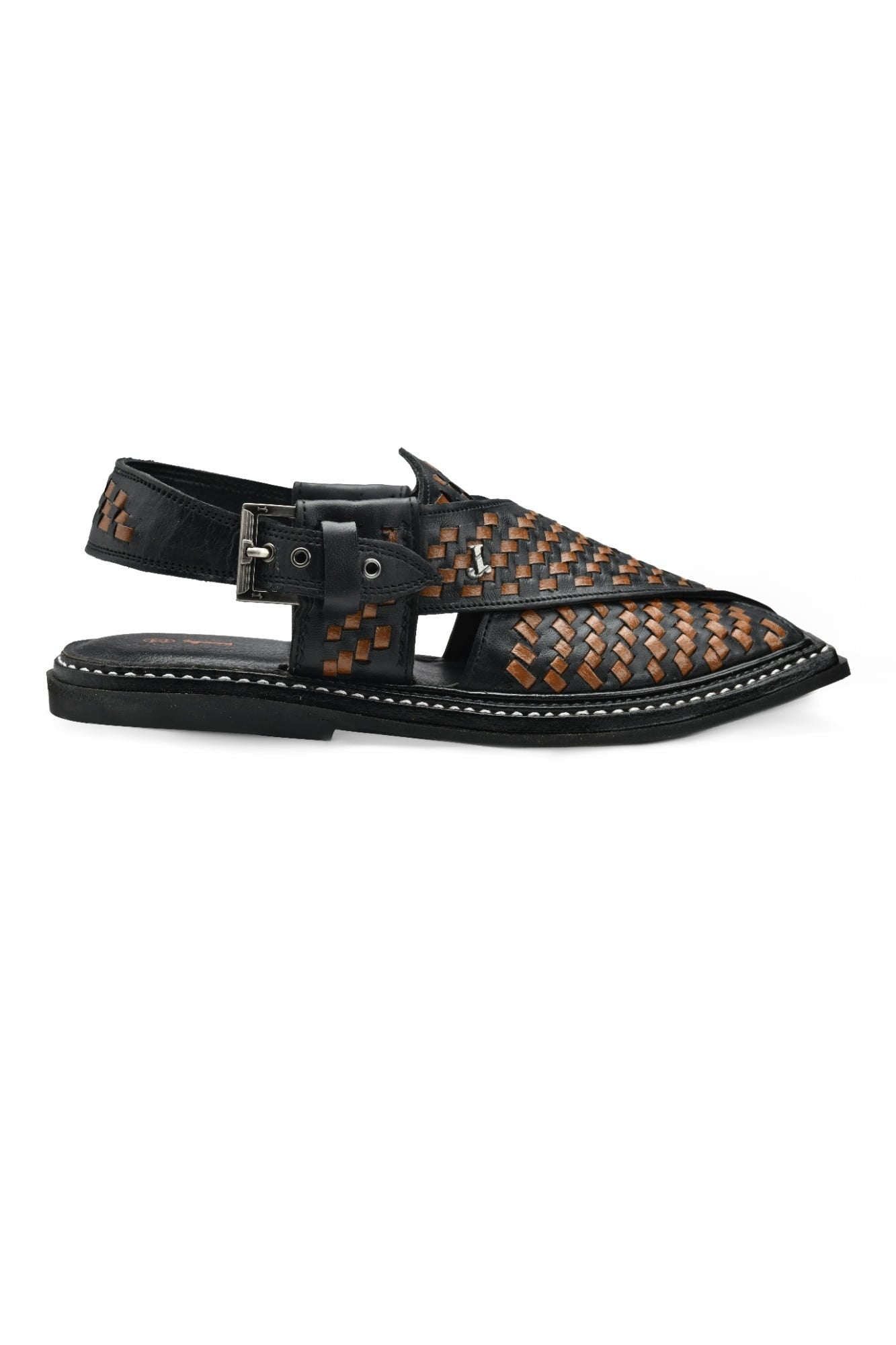 Black Textured Peshawari Chappal | Jjfw-Jpc-21349