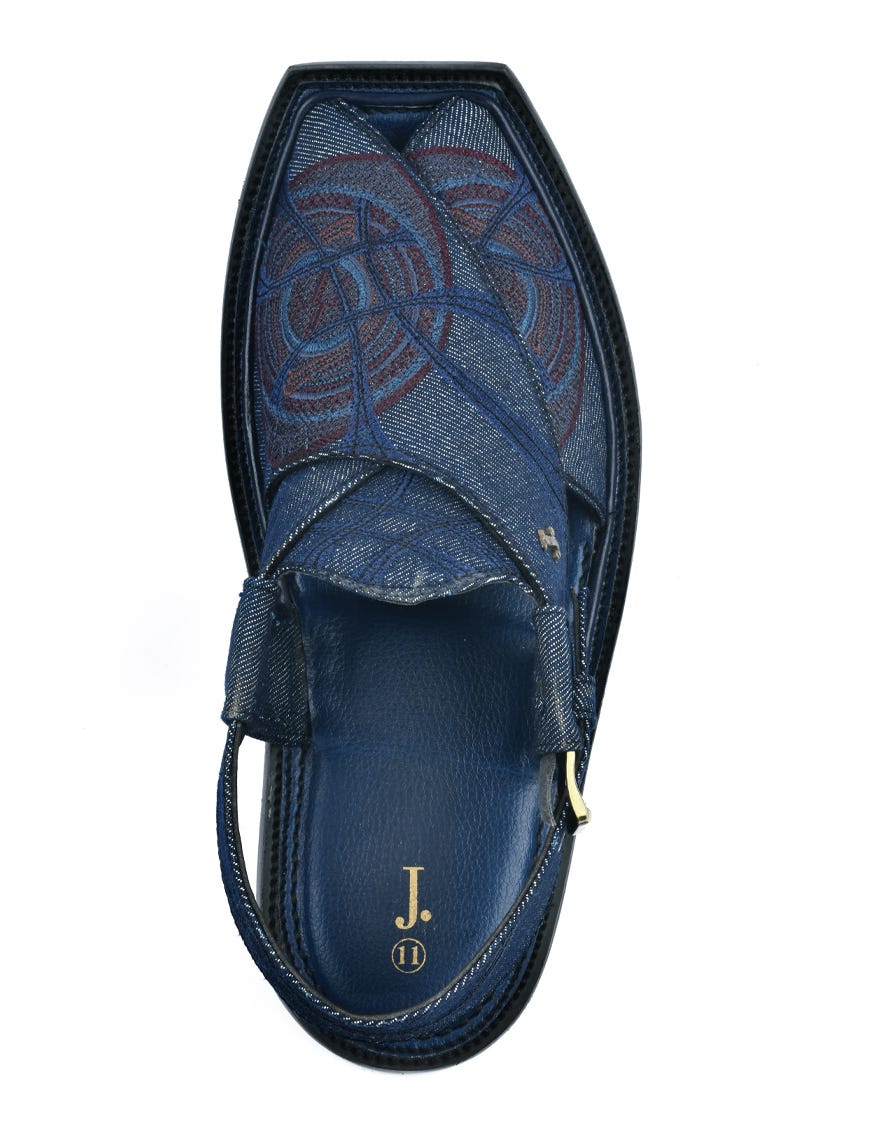 Blue Embroidered Peshawari Chappal | Jjfw-Jpc-222-Emb