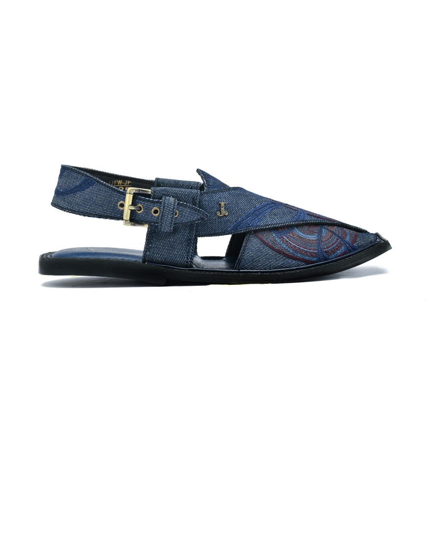 Blue Embroidered Peshawari Chappal | Jjfw-Jpc-222-Emb