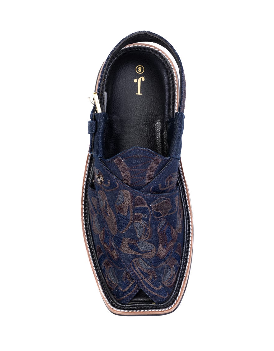 Blue Embroidered Peshawari Chappal | Jjfw-Jpc-239-Emb-R1