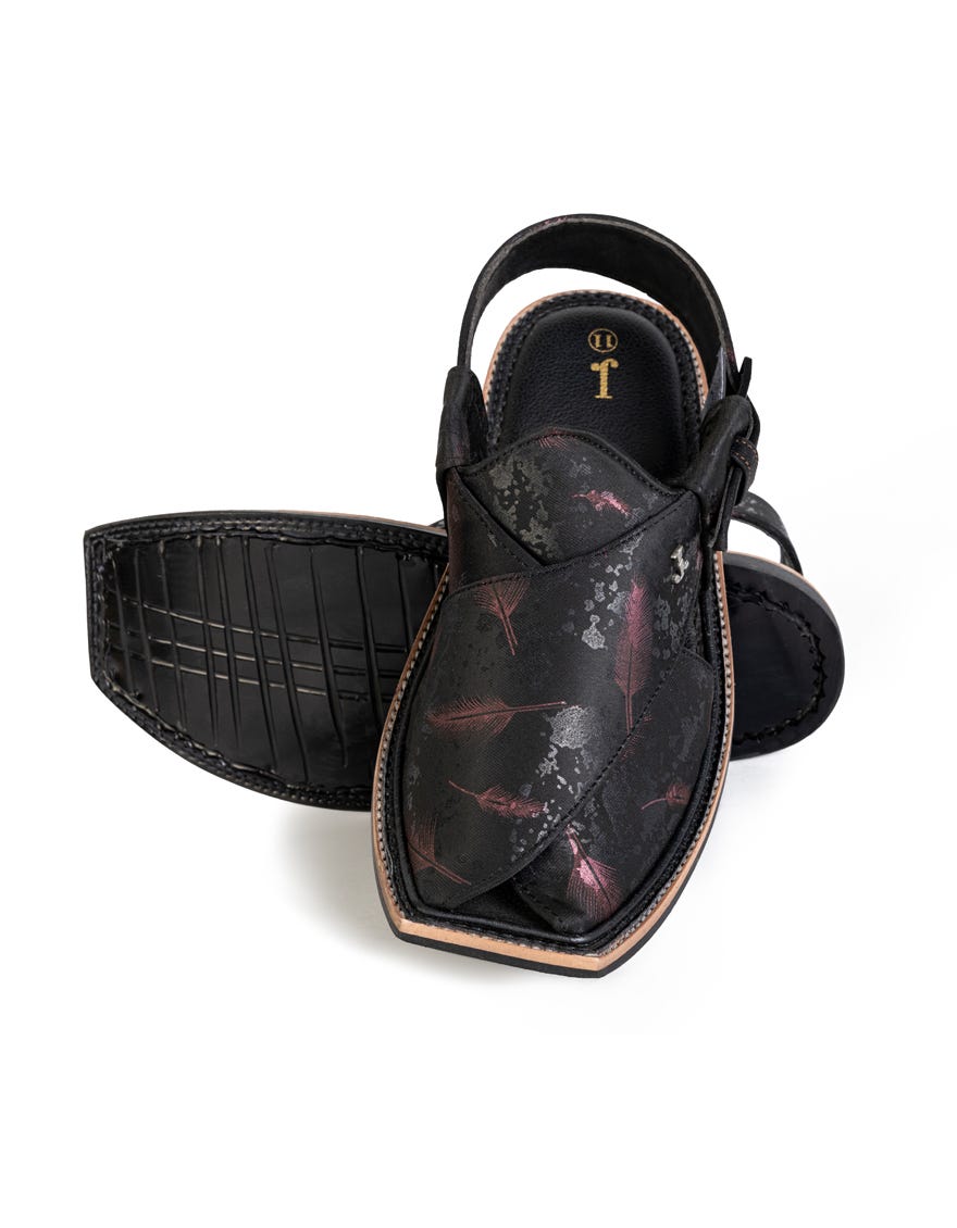 Black Trendy Peshawari Chappal | Jjfw-Jpc-242