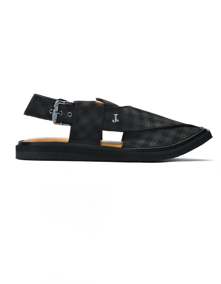 Black Trendy Peshawari Chappal | Jjfw-Jpc-256