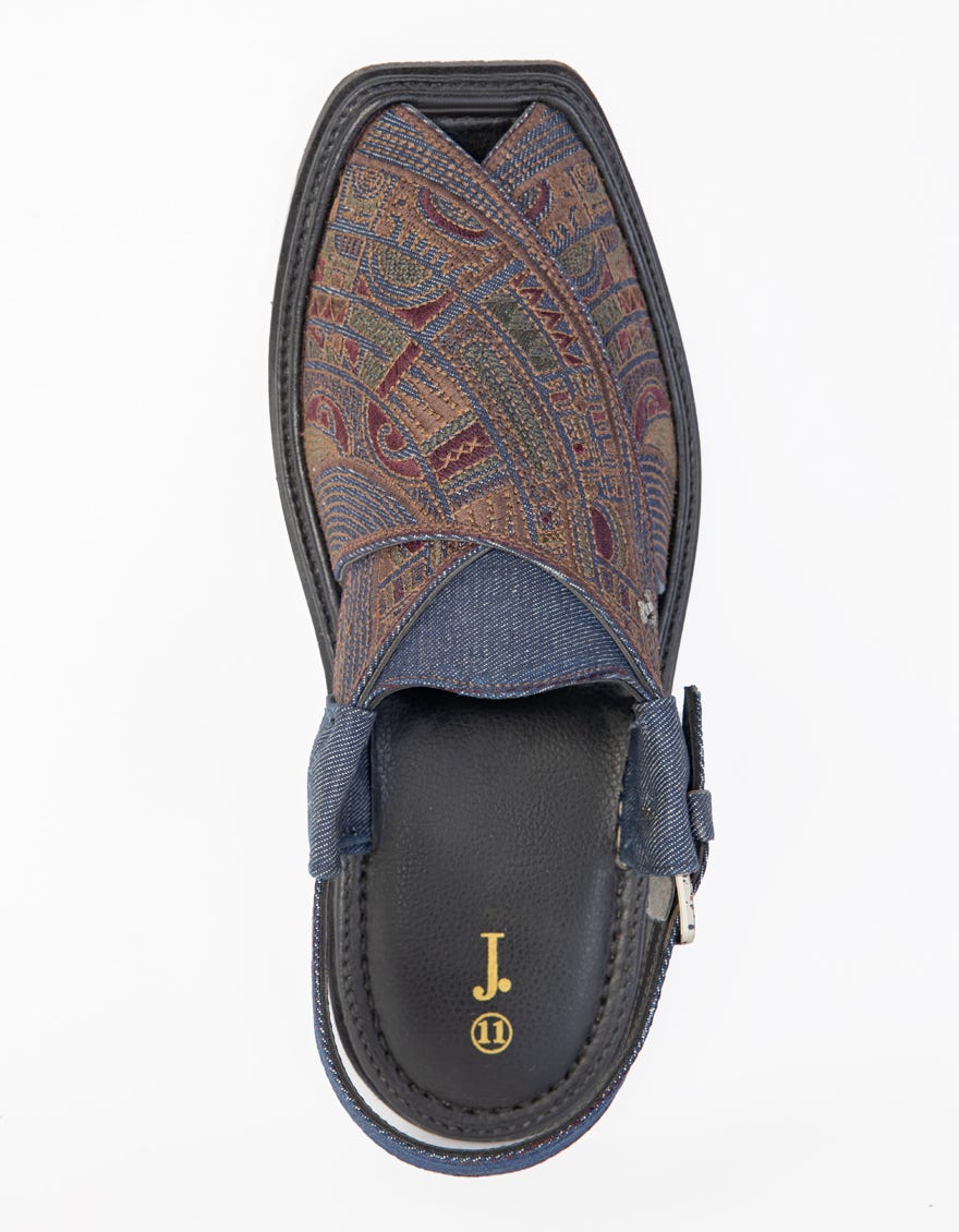 DENIM BLUE EMBROIDERED PESHAWARI SANDALS