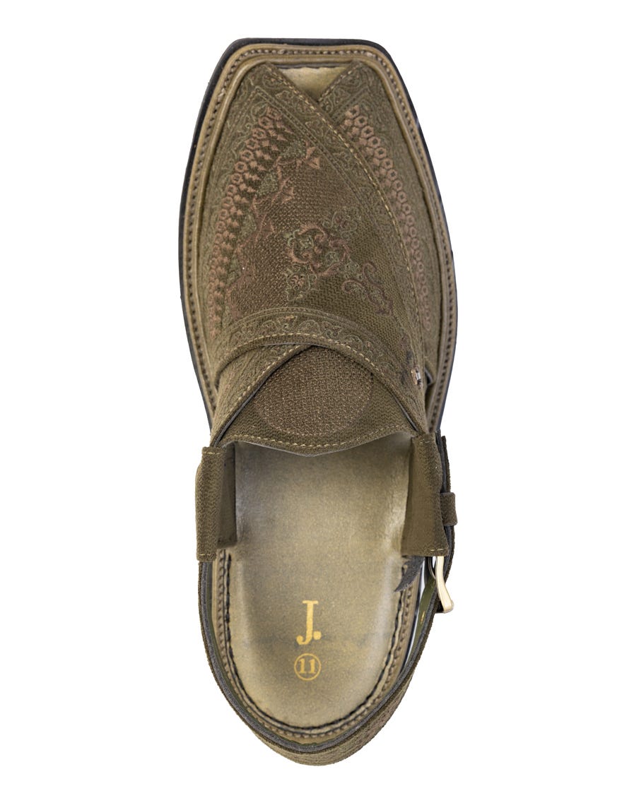 OLIVE GREEN EMBROIDERED PESHAWARI SANDALS