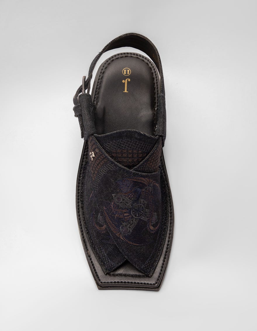 DENIM BLACK EMBROIDERED PESHAWARI SANDALS