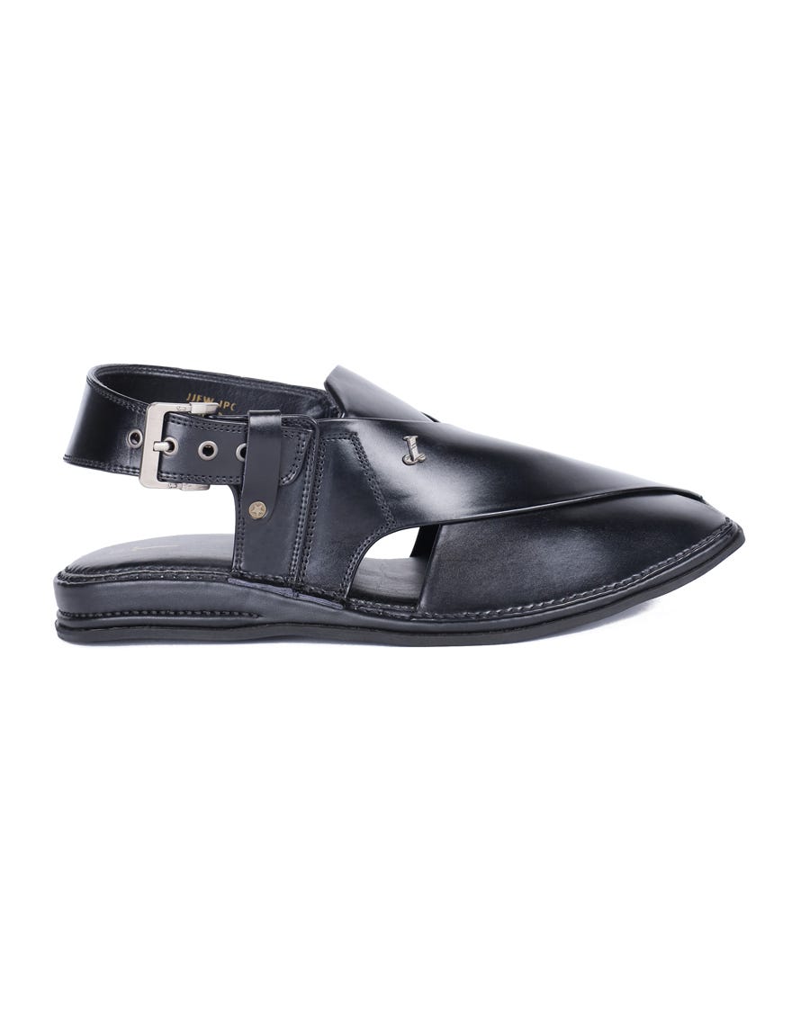 SHINY BLACK PLAIN PESHAWARI SANDALS