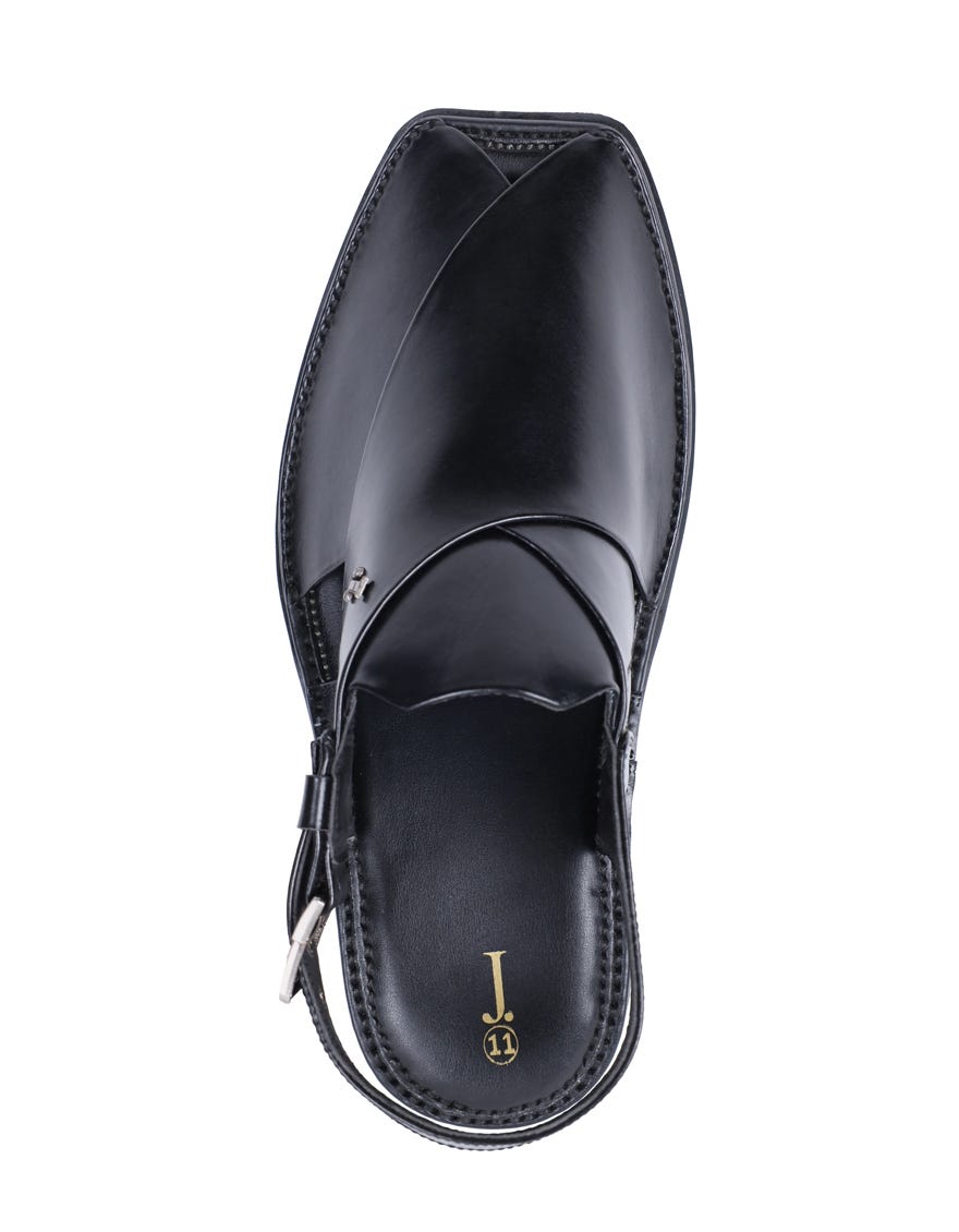 SHINY BLACK PLAIN PESHAWARI SANDALS