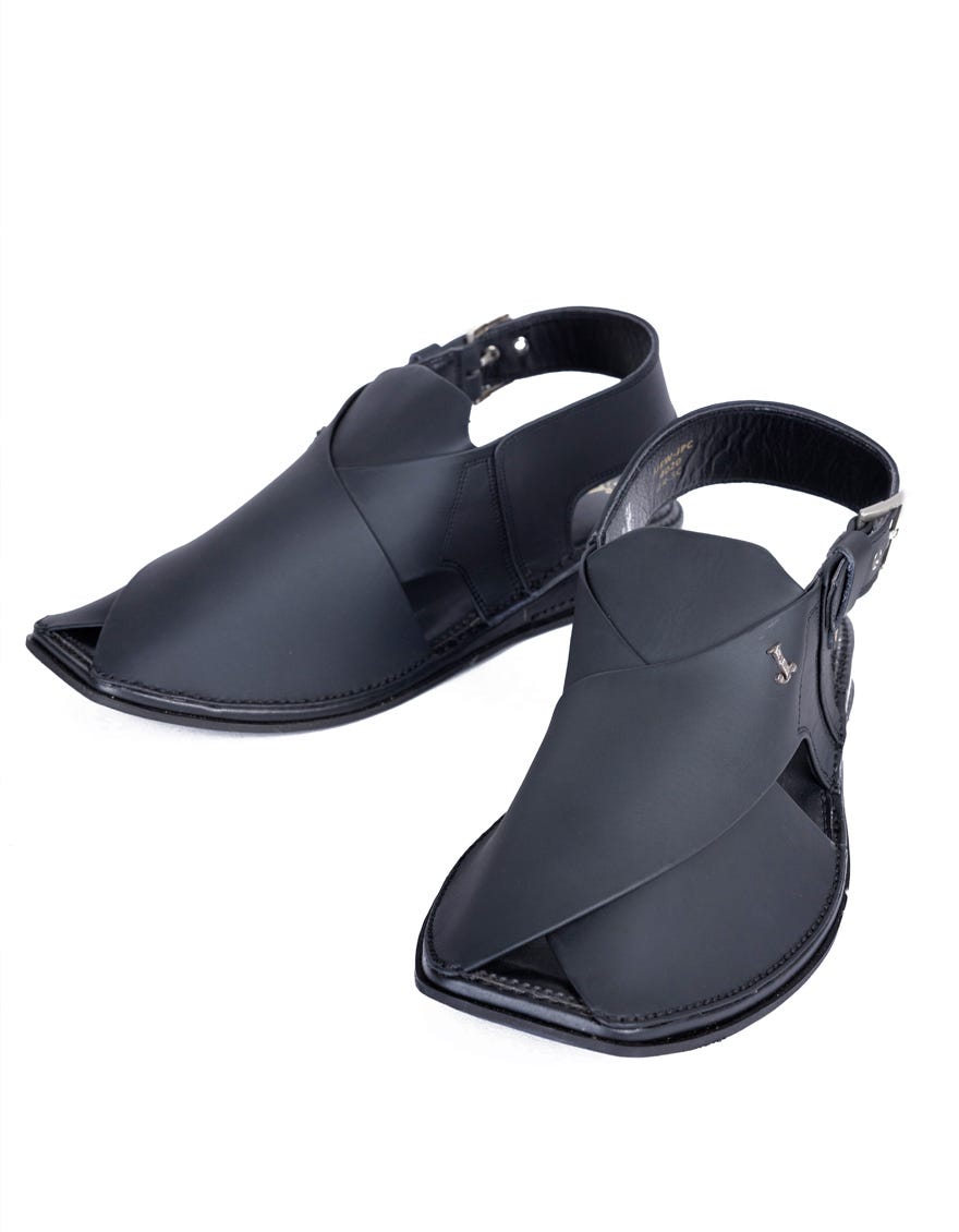 MATT BLACK PLAIN PESHAWARI SANDALS