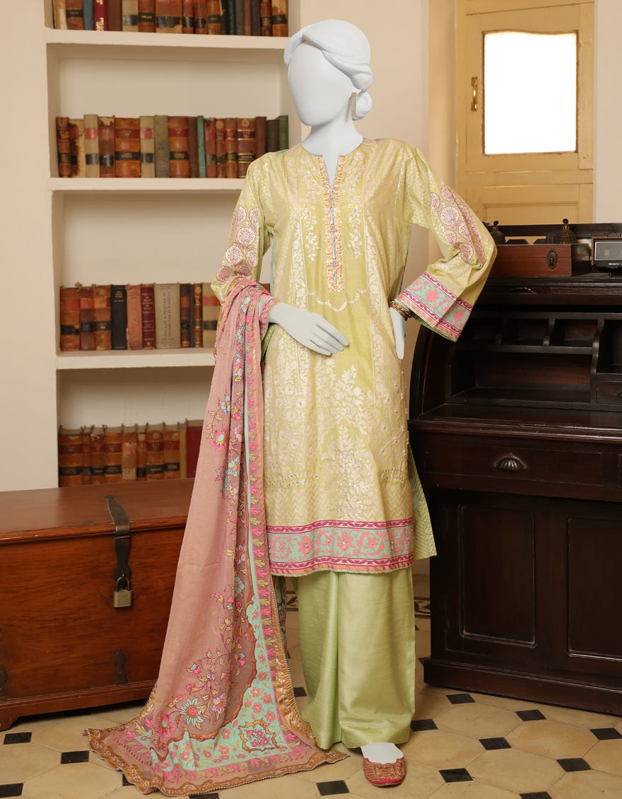 LIGHT GREEN RAW SILK 3PC STITCHED | JJPW-S-JPS-22-3919