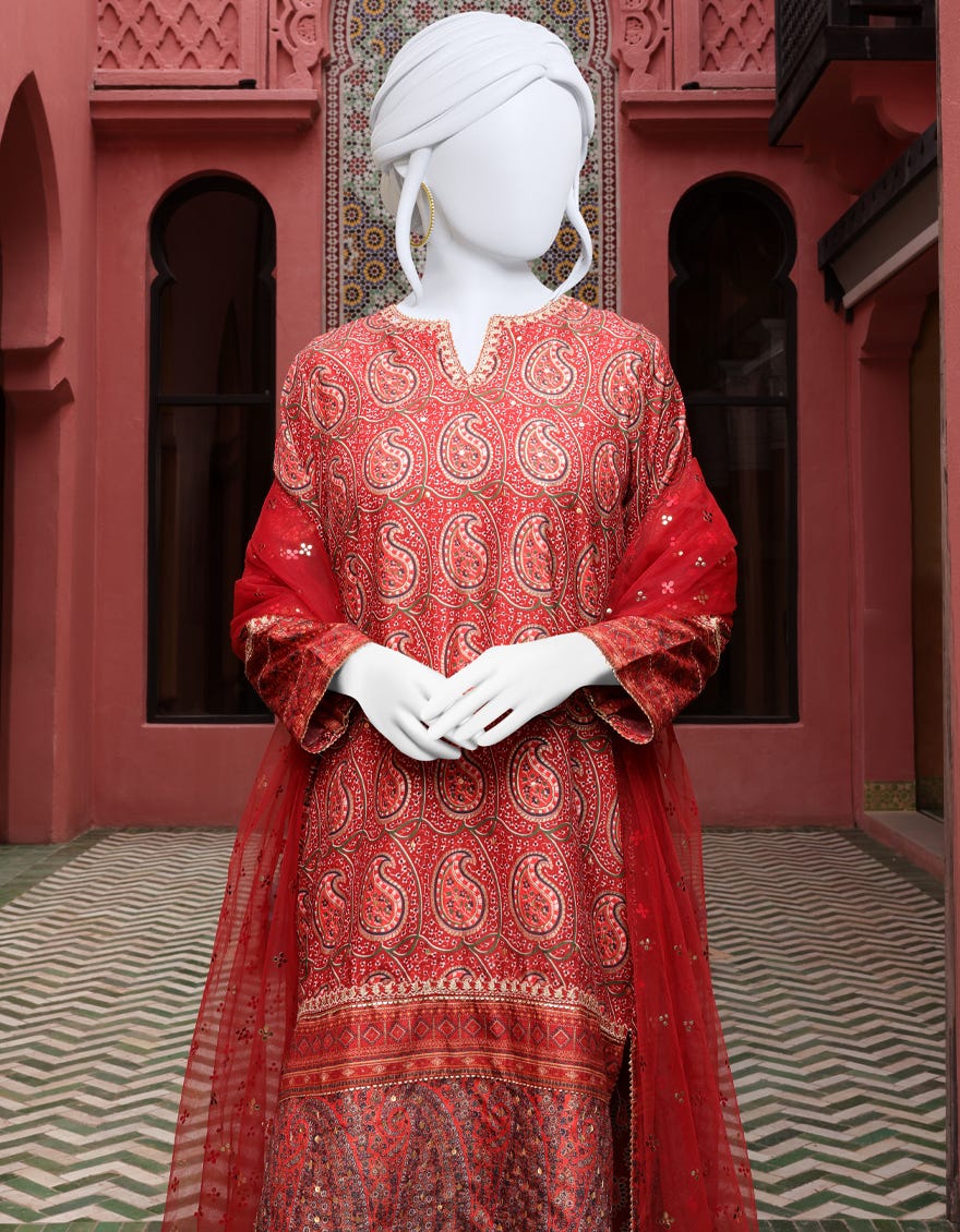 RED SILK 3PC STITCHED | JJPW-W-JPS-22-3946