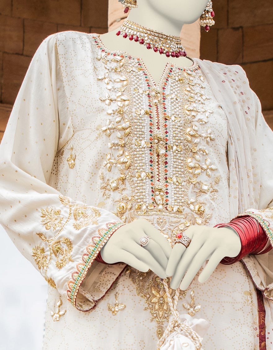 Off White Raw Silk Stitched 3 Piece | Jjpw-S-Jps-24-3901