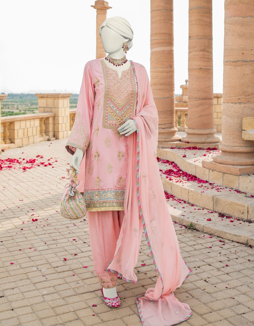 Pink Raw Silk Stitched 3 Piece | Jjpw-S-Jps-24-3902