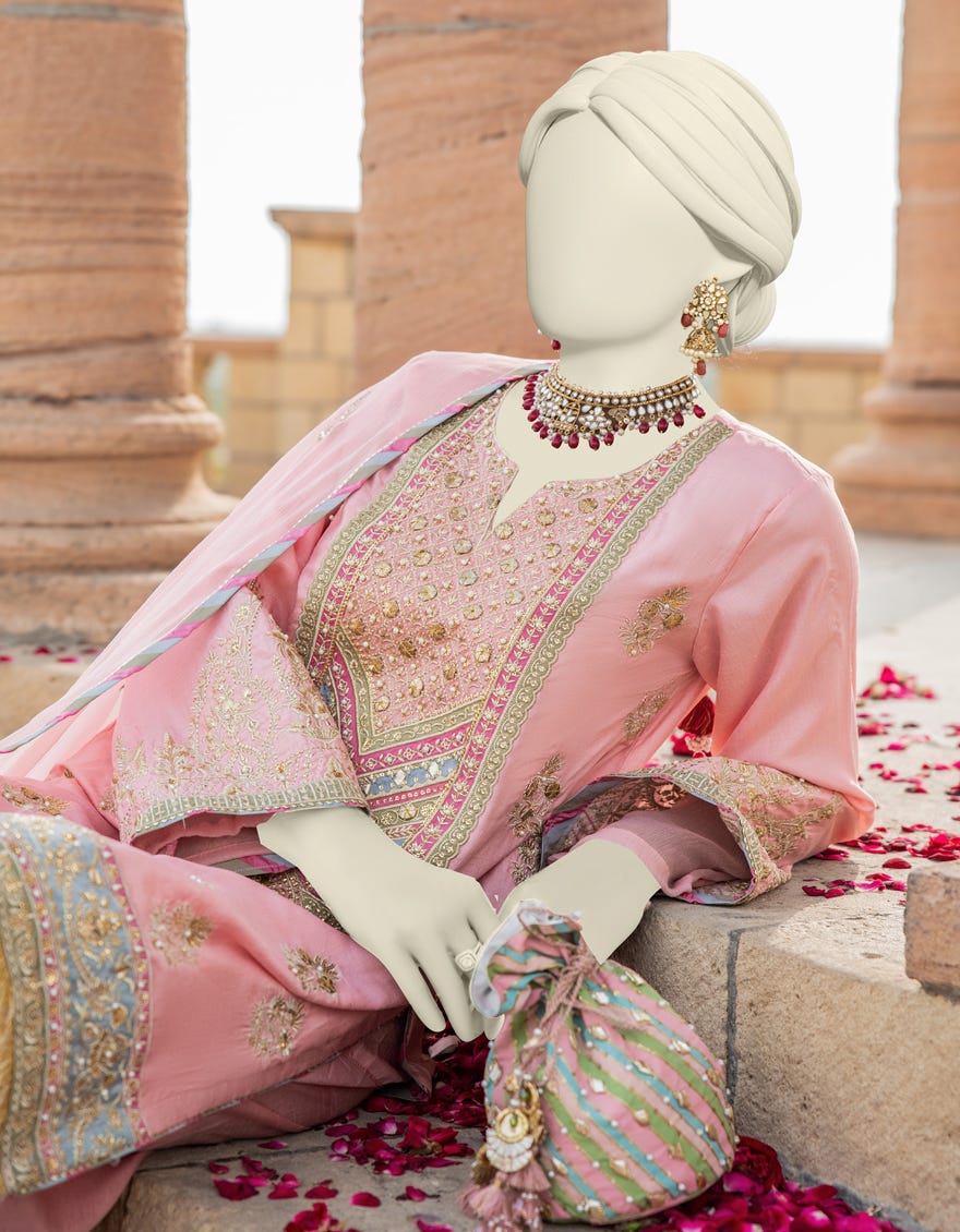 Pink Raw Silk Stitched 3 Piece | Jjpw-S-Jps-24-3902