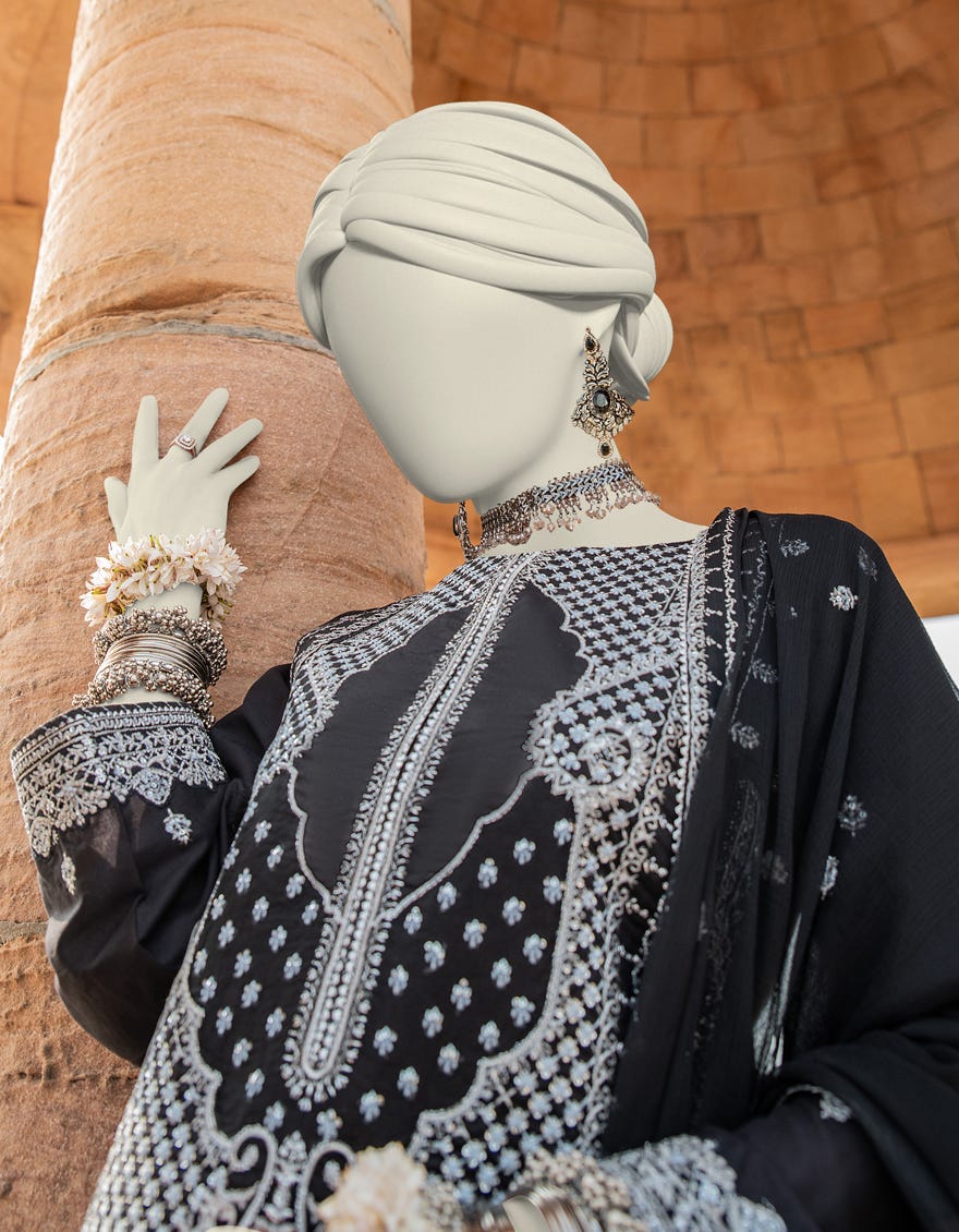 Black Raw Silk Stitched 3 Piece | Jjpw-S-Jps-24-3903