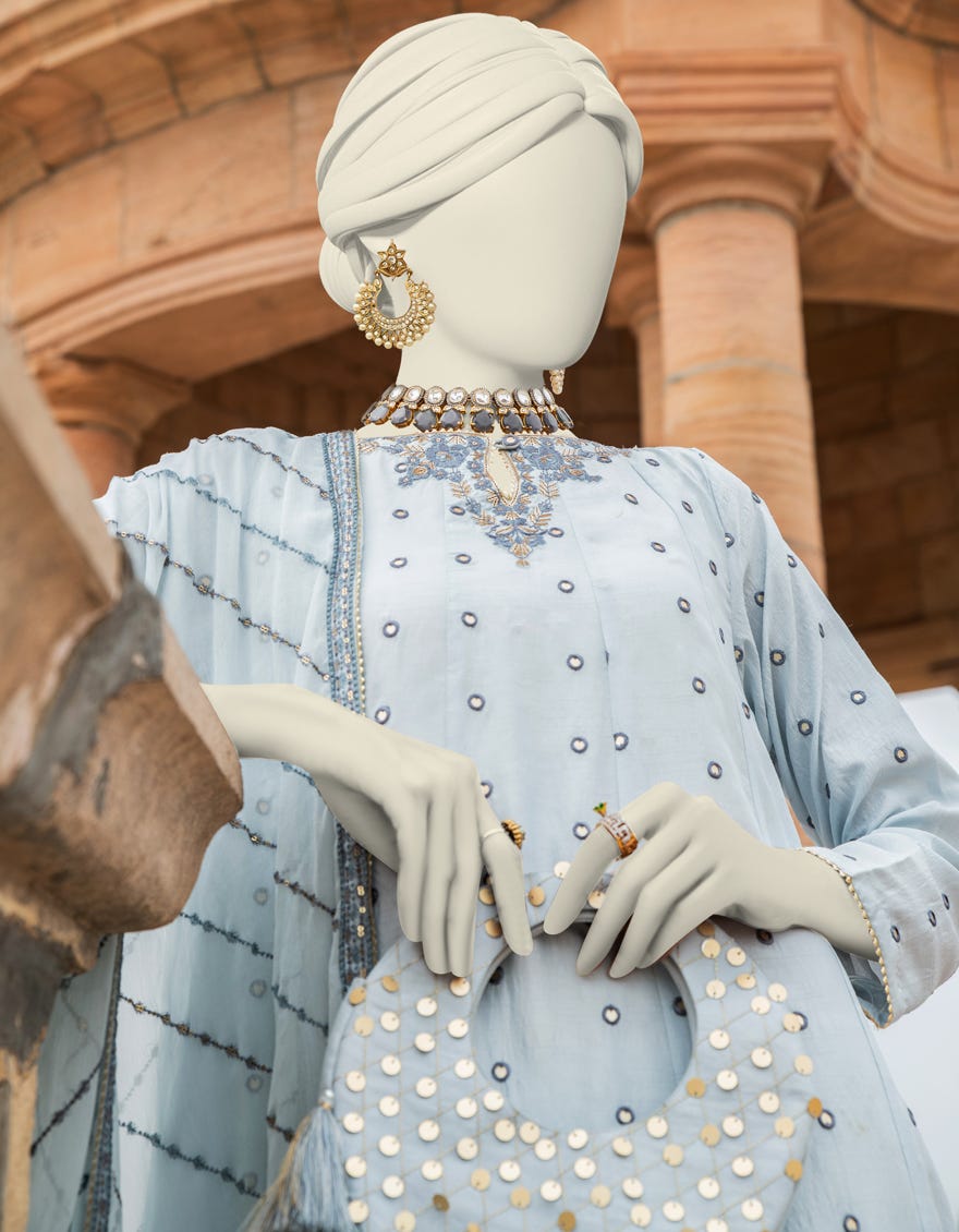 Grey Raw Silk Stitched 3 Piece | Jjpw-S-Jps-24-3906