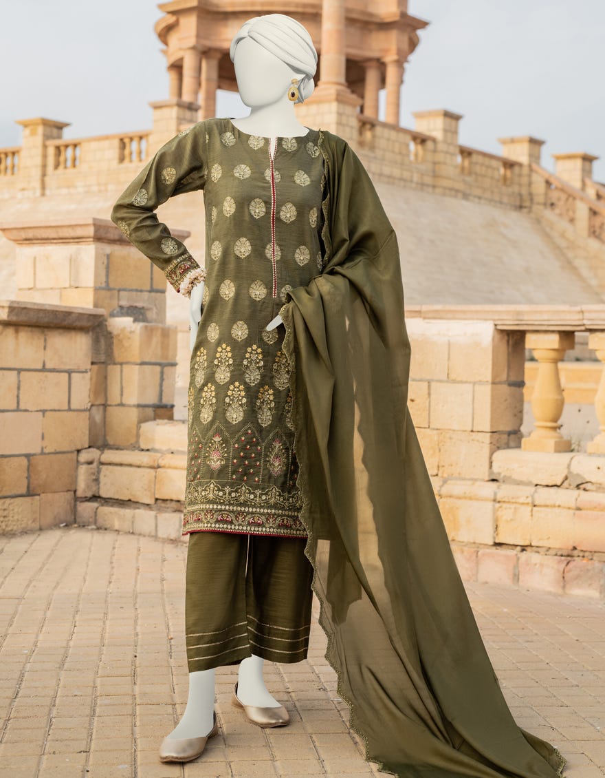 Green Paper Cotton Stitched 3 Piece | Jjpw-S-Jps-24-3914