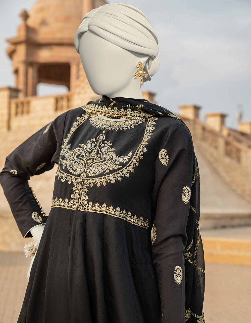 Black Paper Cotton Stitched 3 Piece | Jjpw-S-Jps-24-3915