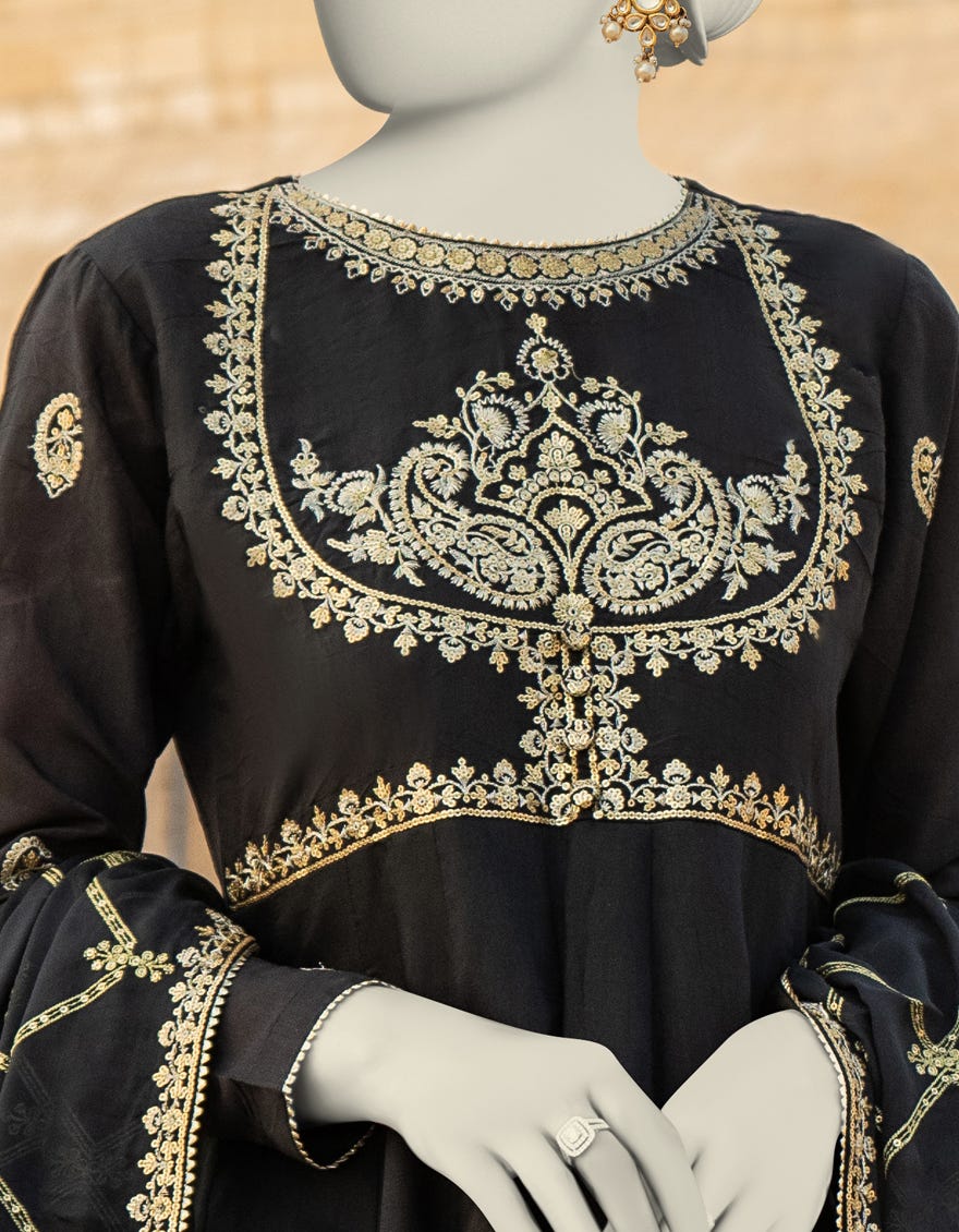 Black Paper Cotton Stitched 3 Piece | Jjpw-S-Jps-24-3915