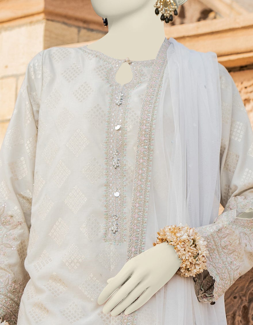 Off White Organza Stitched 3 Piece | Jjpw-S-Jps-24-3919