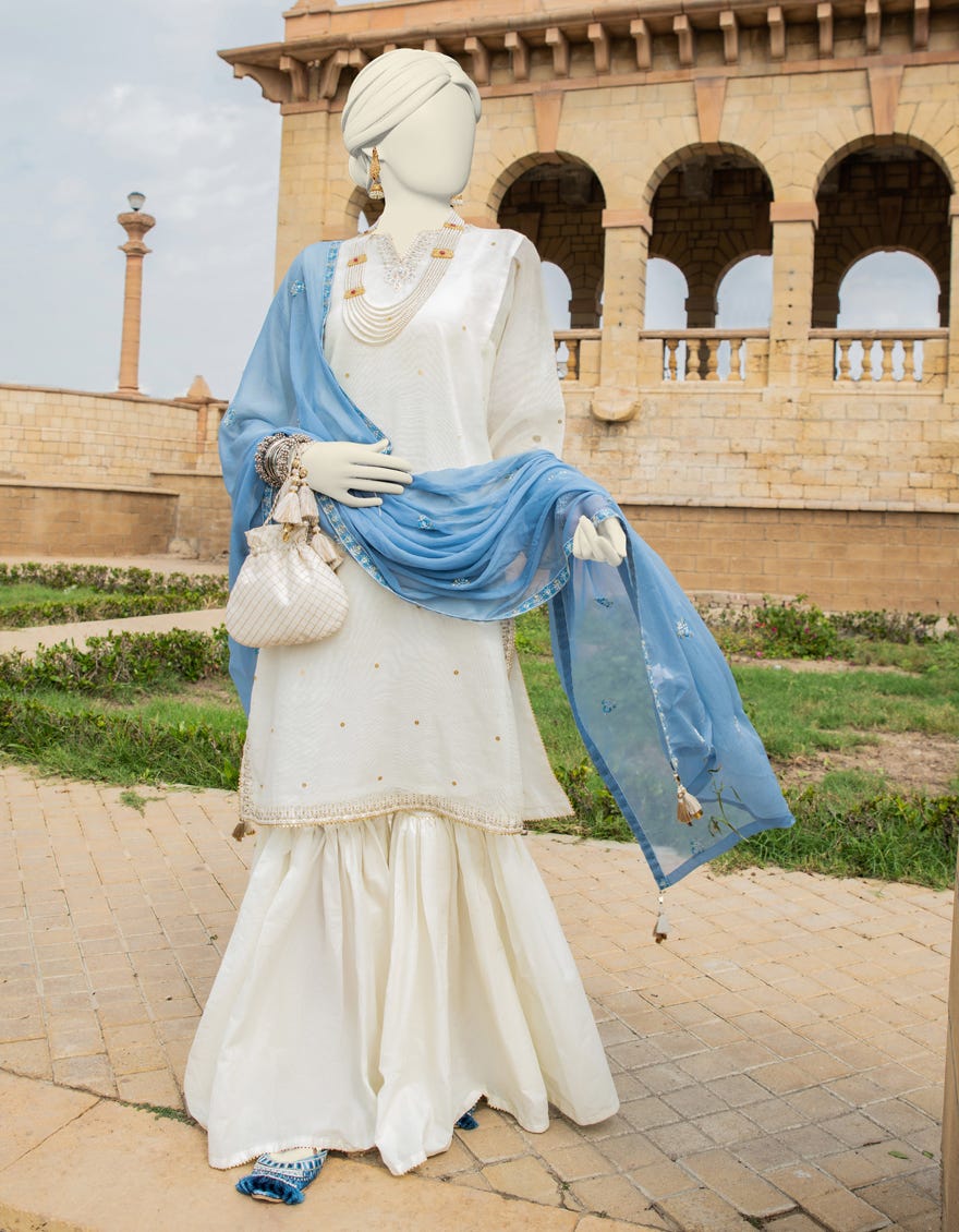 White Cotton Net Stitched 2 Piece | Jjpw-S-Jps-24-3921